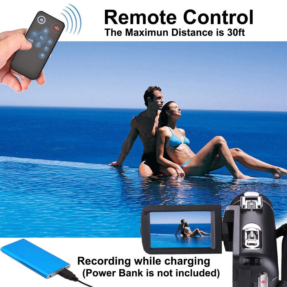 2.7K Video Camera, High Definition 3 Inch Rotation Screen Video Camcorder Full HD 48MP