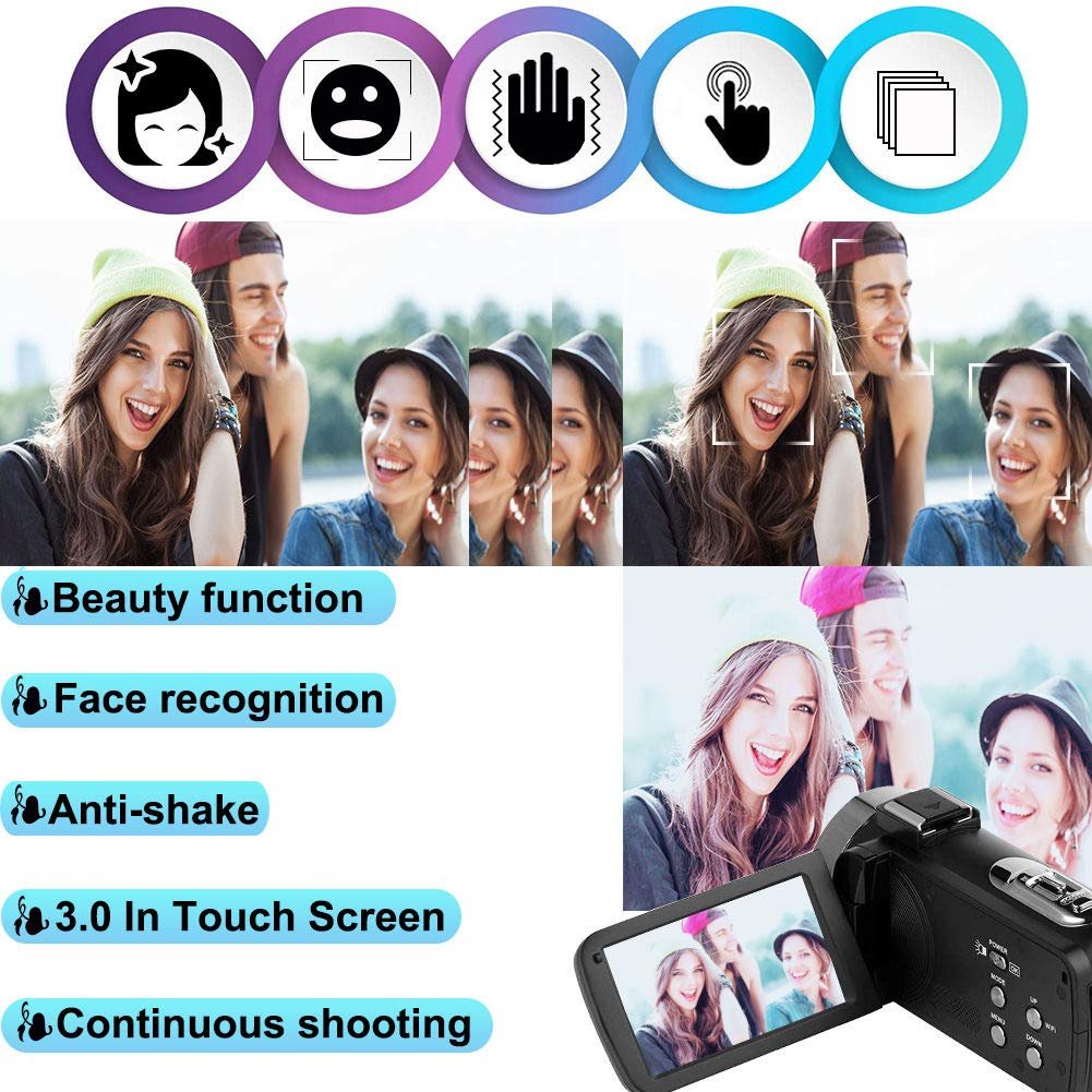 2.7K Video Camera, High Definition 3 Inch Rotation Screen Video Camcorder Full HD 48MP