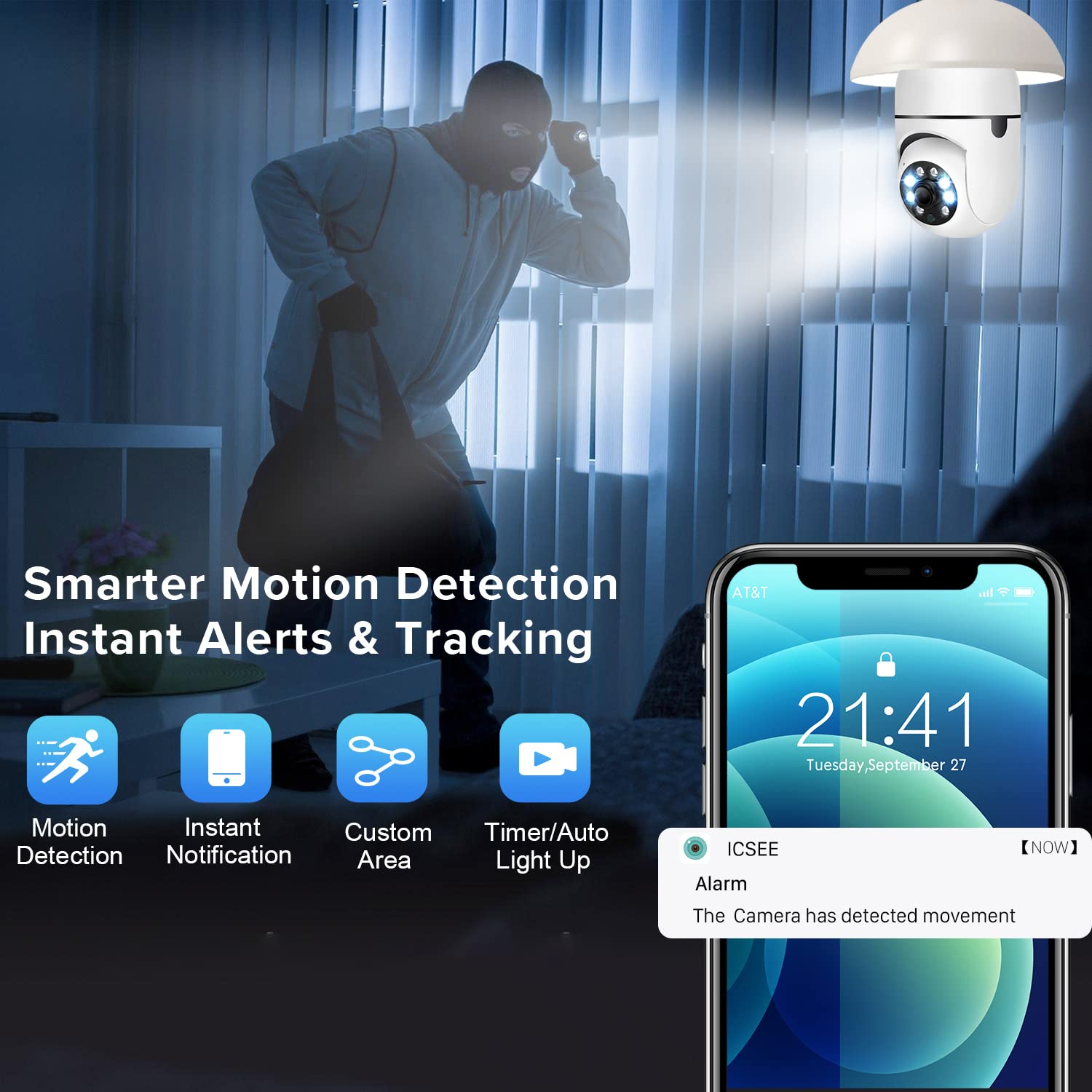 Ikevision ICSEE 1080P Wireless Bulb Camera with E27 Standard Port Home Security WIFI Lamp Camera