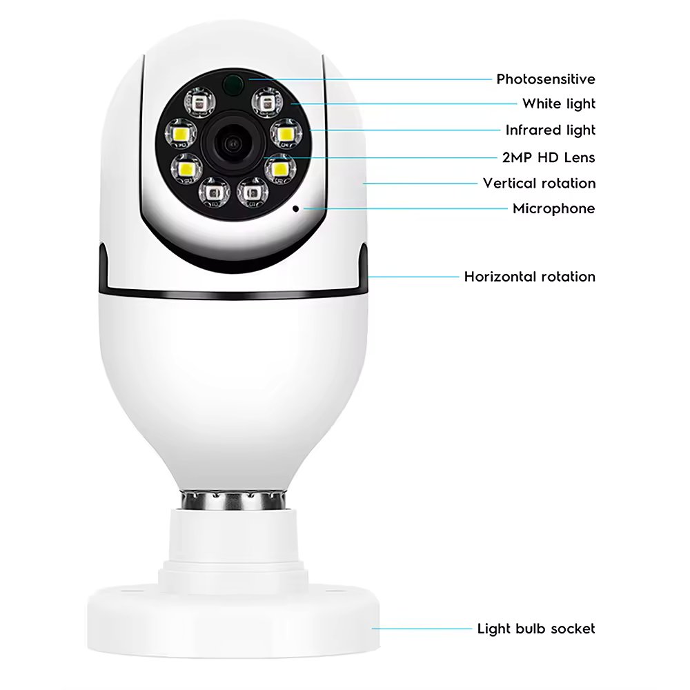 360 Panoramic Wifi HD night vision ip surveil mini surveillance home security wireless light bulb PTZ network cctv camera