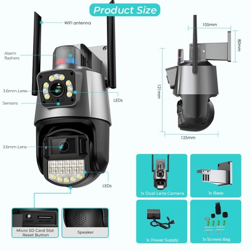 Hot Sales V380 Indoor/Outdoor Dual Lens Network Camera WiFi Wireless 4G GSM PTZ Security Camera Night Vision 2-Way Cloud