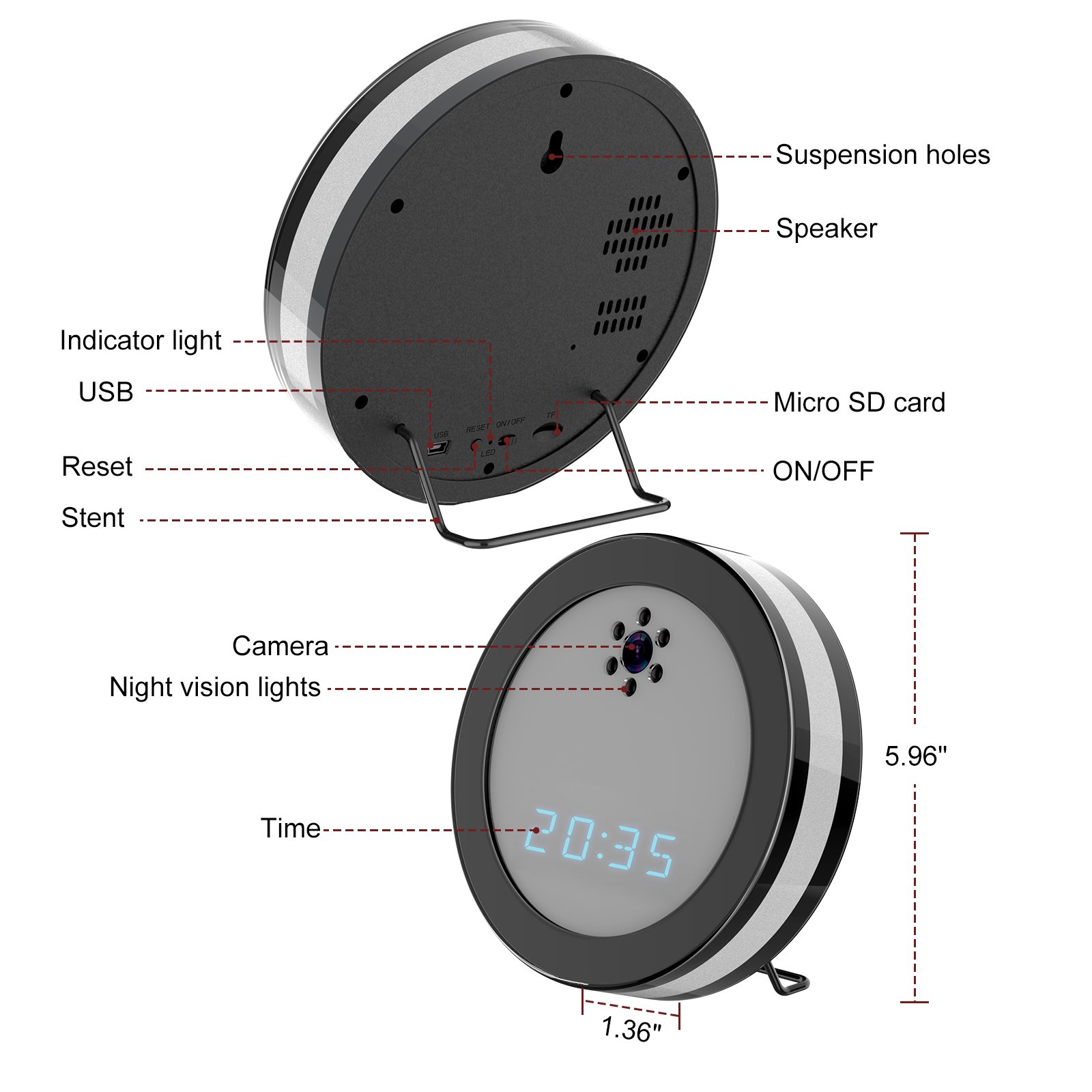Mini Table Desk Clock Video Camera WIFI Camera Wireless Electronic Clock DV Baby Monitor Remote Monitoring Cam