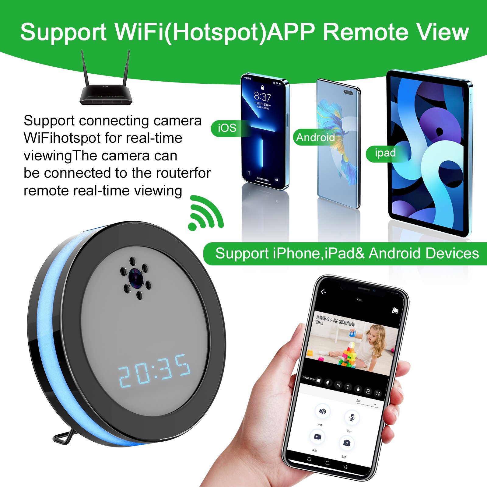Mini Table Desk Clock Video Camera WIFI Camera Wireless Electronic Clock DV Baby Monitor Remote Monitoring Cam