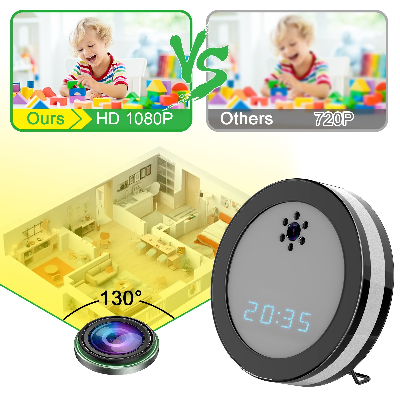 Mini Table Desk Clock Video Camera WIFI Camera Wireless Electronic Clock DV Baby Monitor Remote Monitoring Cam