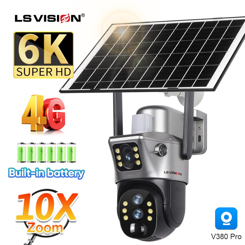 LS VISION 4MP 4G SIM Card Dual Screen Solar Camera Outdoor 2K WiFi PTZ Dual Lens Human Auto Tracking Waterproof Security Cameras