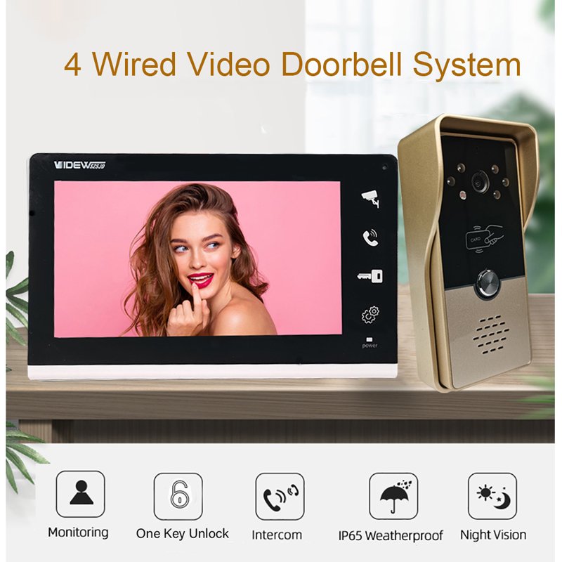 VIDEW 7 Inch Wired Video Intercom System RFID Unlock Camera Doorbell Door Phone Night Vision Door Entry for Home Villa Apartment