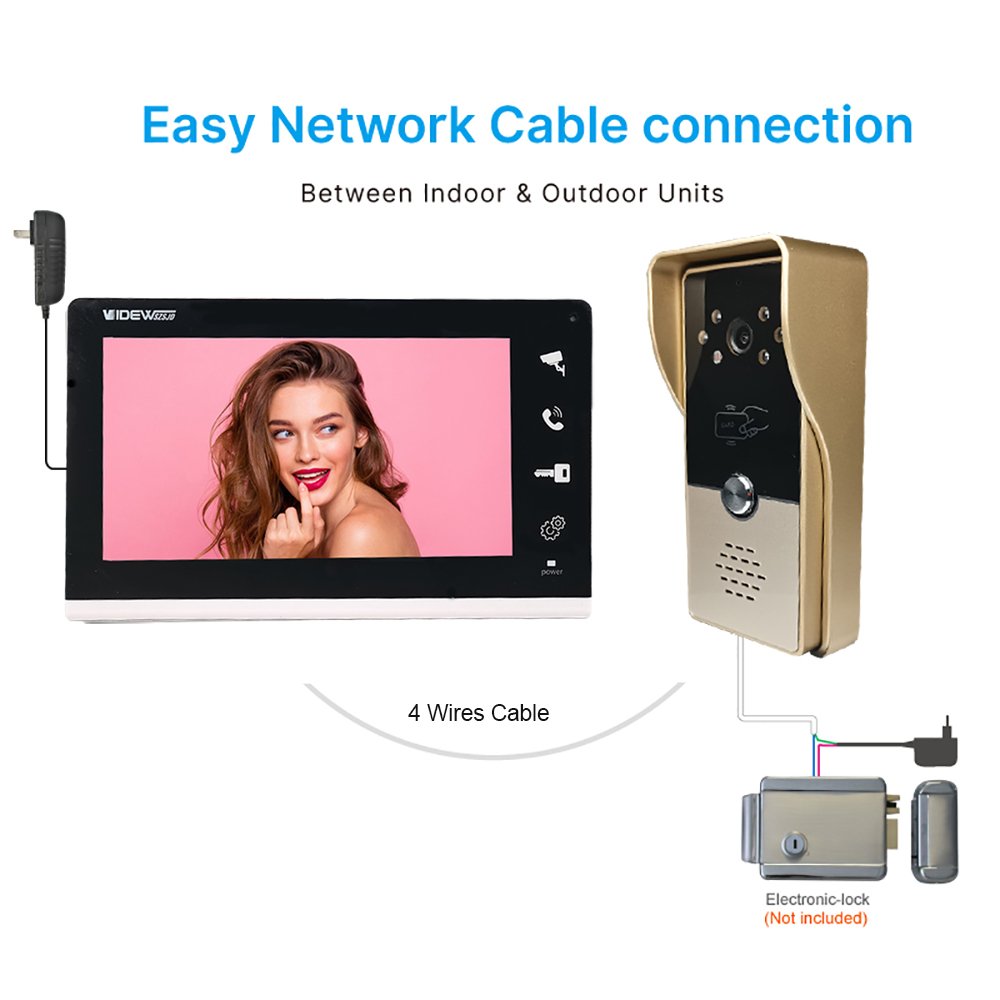 VIDEW 7 Inch Wired Video Intercom System RFID Unlock Camera Doorbell Door Phone Night Vision Door Entry for Home Villa Apartment