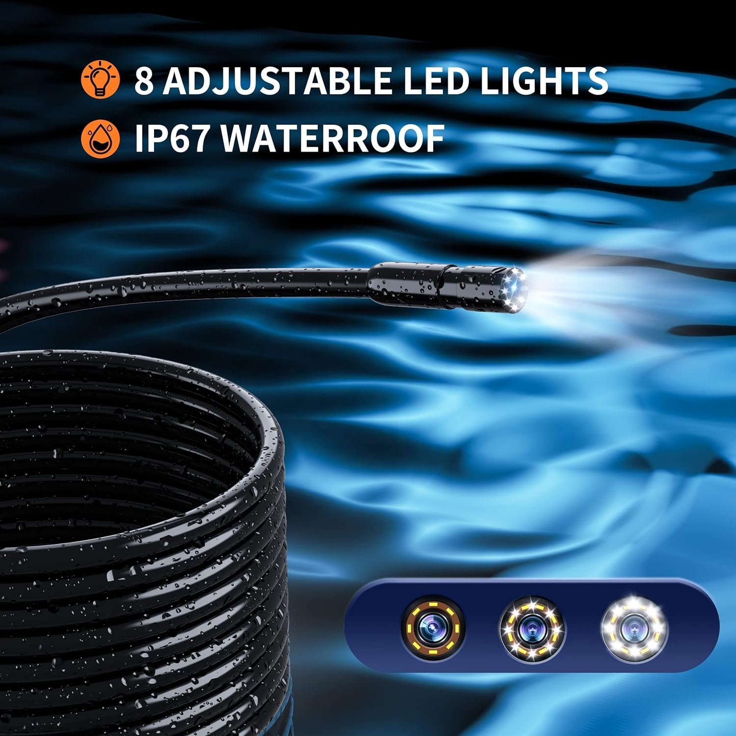 P180 Borescope Endoscope Camera with Light IP67 1080P HD Inspection Camera with Light Snake Sewer Camera