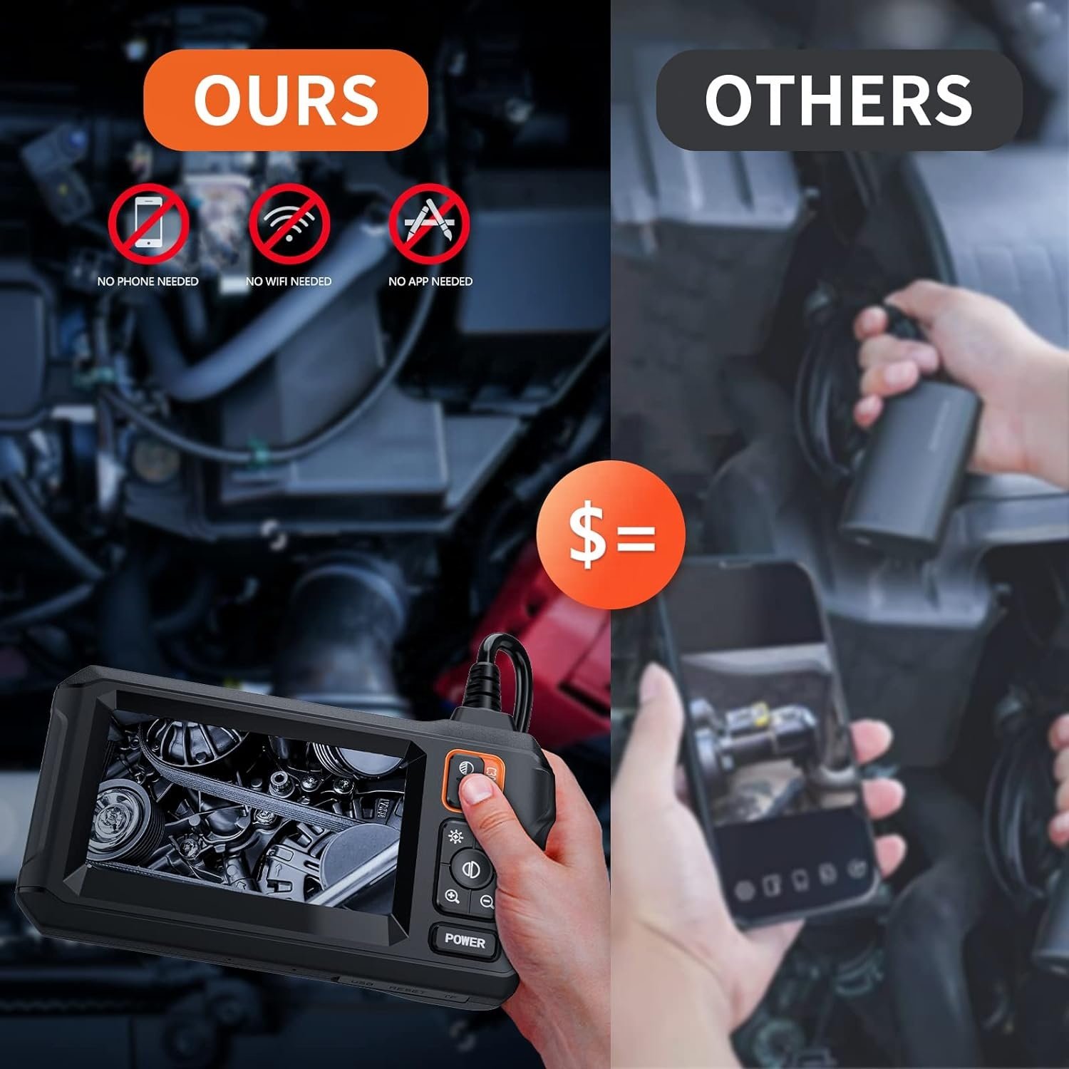 P180 Borescope Endoscope Camera with Light IP67 1080P HD Inspection Camera with Light Snake Sewer Camera