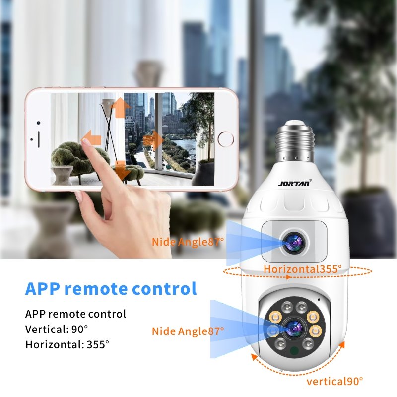 jortan 4MP dual lens PTZ Bulb Camera WIFI 2k Indoor Home E27 Surveillance H.265 Pan Tilt Wireless Security Network Camera