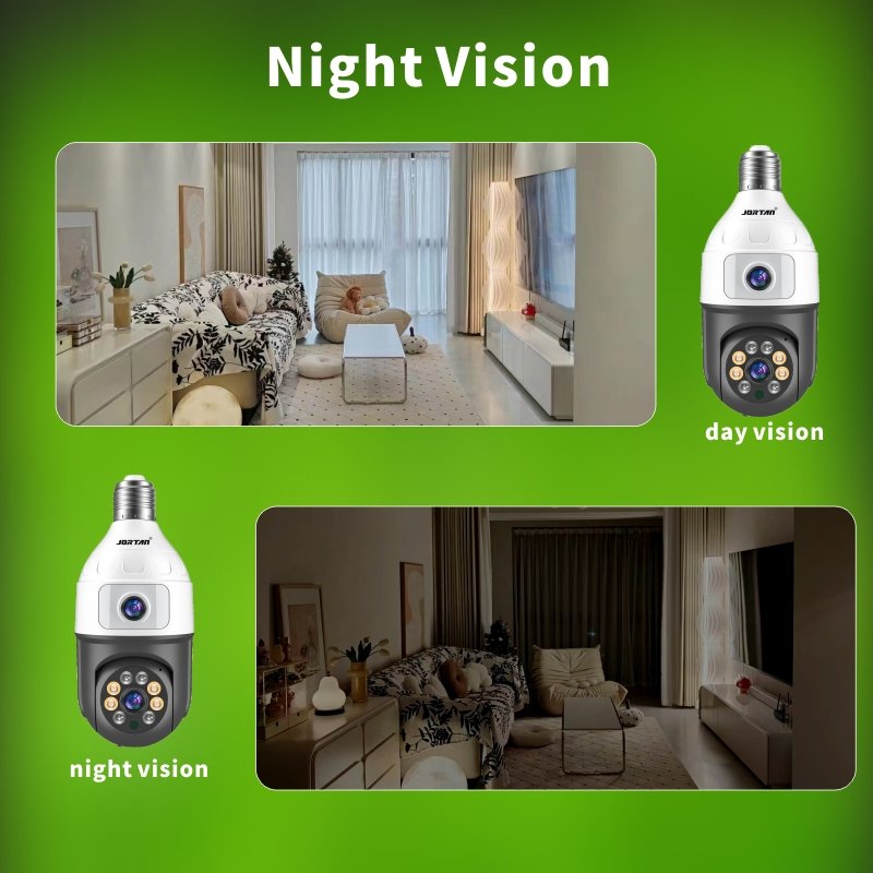 jortan 4MP dual lens PTZ Bulb Camera WIFI 2k Indoor Home E27 Surveillance H.265 Pan Tilt Wireless Security Network Camera