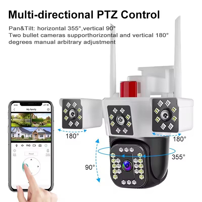 6MP Four-Lens Three Screens Two Way Audio WiFi 360 Home Security CCTV IP Camera Auto Tracking CCTV Video Sur-veillance Cameras