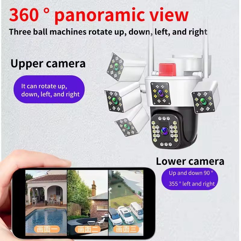 6MP Four-Lens Three Screens Two Way Audio WiFi 360 Home Security CCTV IP Camera Auto Tracking CCTV Video Sur-veillance Cameras