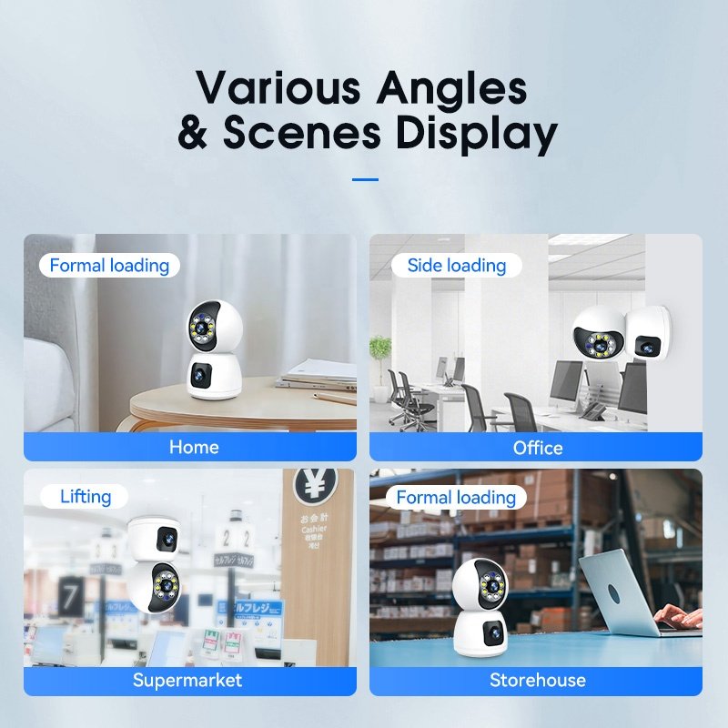 Anywii Factory Night Vision Wifi Mini Camera ptz ip cctv camera with Two way audio 1080P wifi Built in Siren Dual lenses Camera