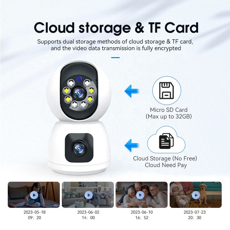 Anywii Factory Night Vision Wifi Mini Camera ptz ip cctv camera with Two way audio 1080P wifi Built in Siren Dual lenses Camera