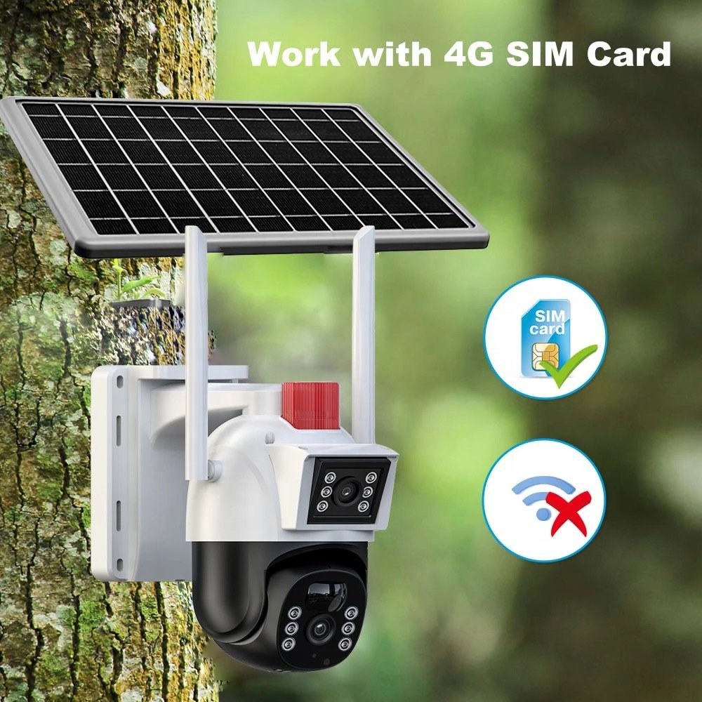 Eseecloud 4K 4G SIM Card Dual Len Outdoor Cameras Color Night Vision PIR Detect AI IP Solar Surveillance CCTV PTZ Camera Network