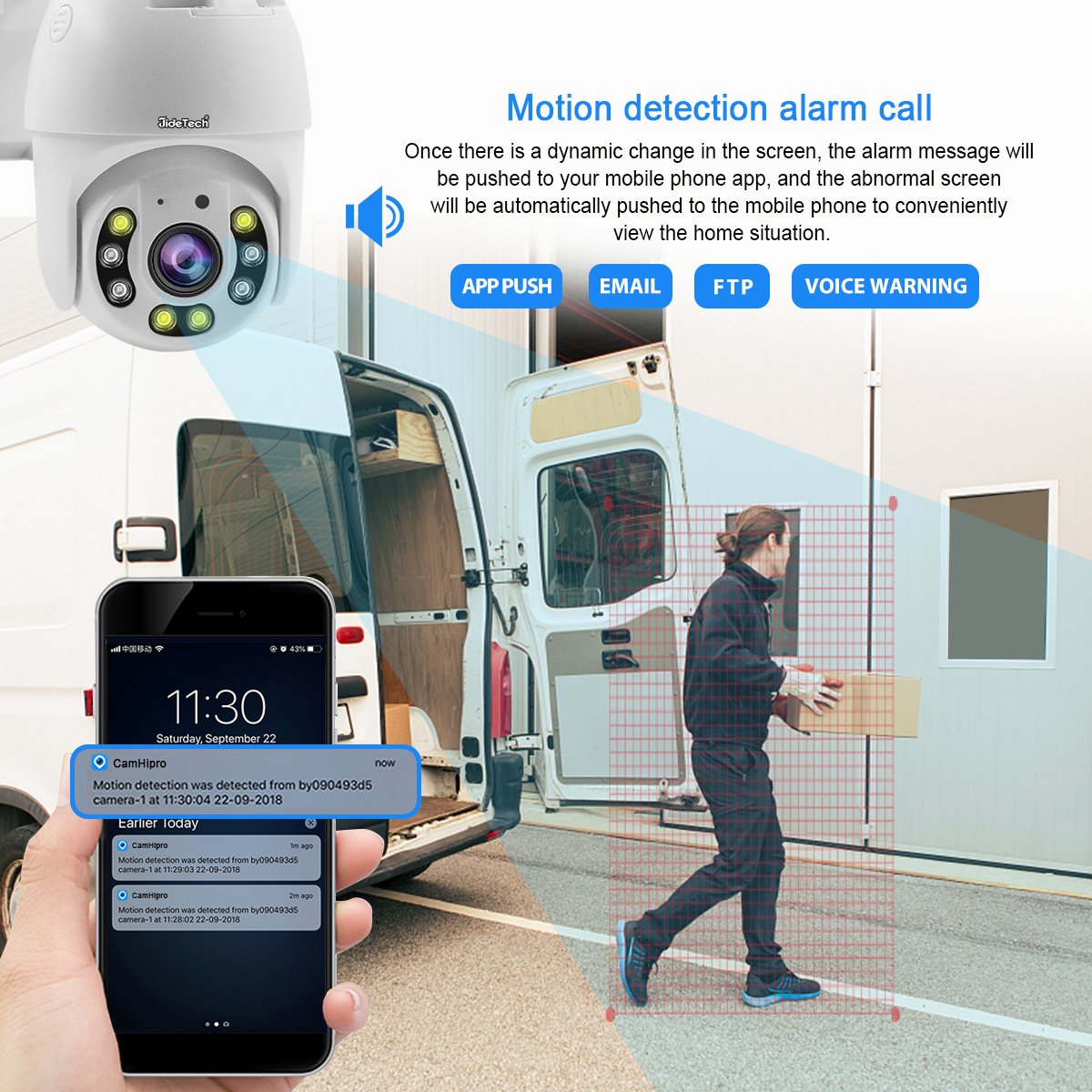 JideTech 3MP Wifi Mini Waterproof Network Camera Light Night Vision Full Color PTZ IP CCTV Security Camera wireless