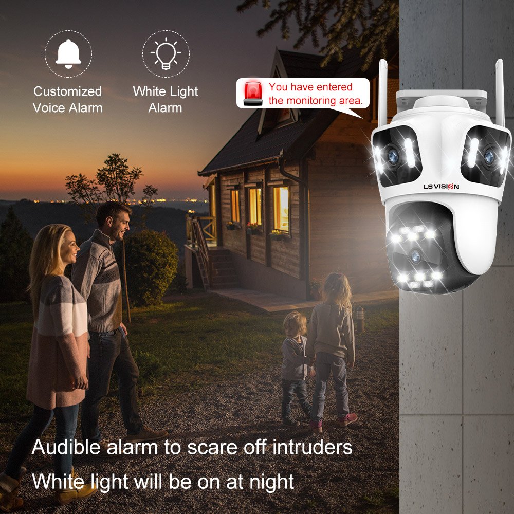 LS VISION 2.5 Inch 3 Screens Icsee App Auto Tracking Bluetooth 8MP Wifi PTZ Camera Supports Alexa and Google Assistant