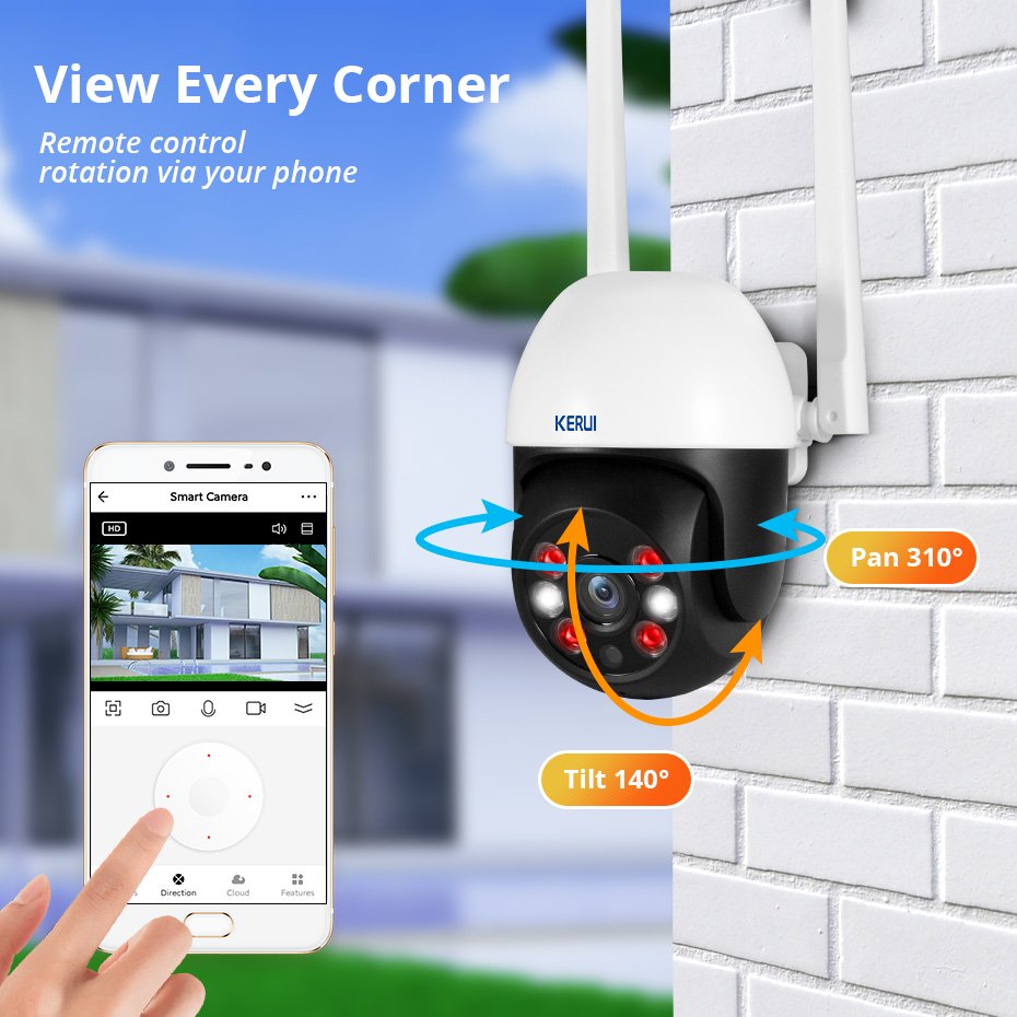 KERUI 8MP 4K Tuya Smart Wifi IP Camera Color Night Version Home Security Indoor PTZ Dome Outdoor Network Camera Motion Tracking