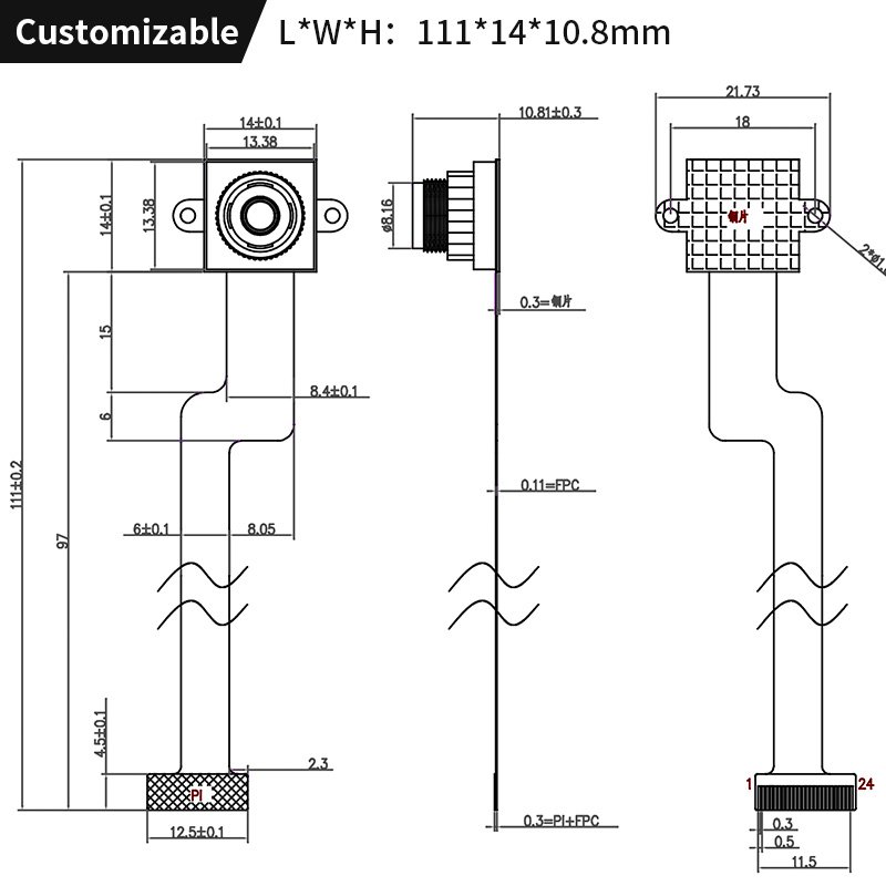 1080P 60fps 122 degree Lens dvp 2MP mobile phone notebook built-in camera OV2735 mini camera module