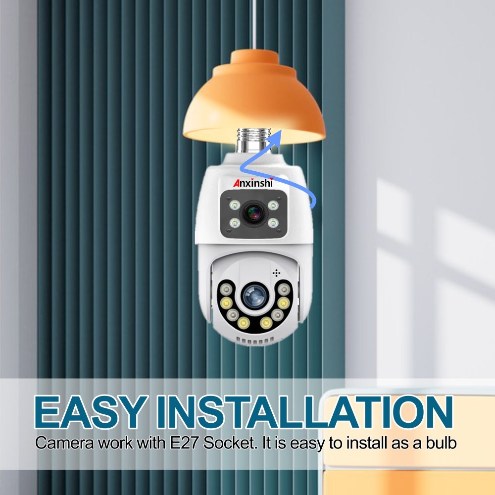 Anxinshi 4MP 4X Zoom 360° Dual Lens Bulb Wireless Full Color Night Vision Human Detection Bidirectional Audio Camera Tuya App