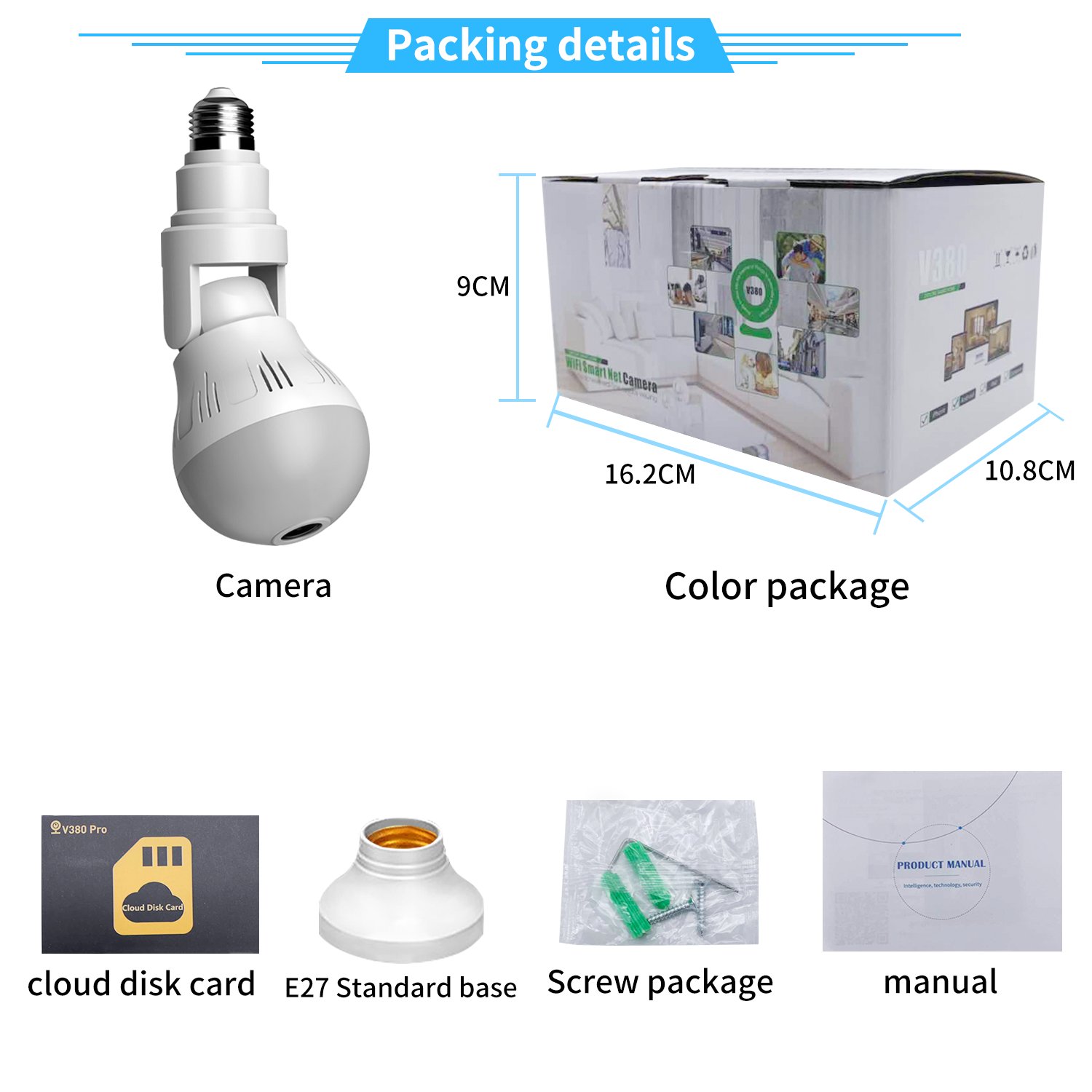 360 Wifi Panorama Camera Bulb 2MP Panoramic Night Vision Two way audio Home Video Monitor Fisheye Lamp Wifi mini Camera