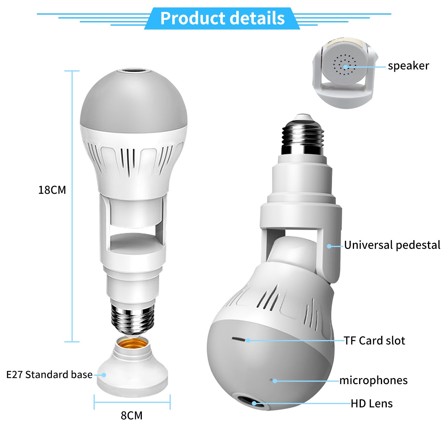 360 Wifi Panorama Camera Bulb 2MP Panoramic Night Vision Two way audio Home Video Monitor Fisheye Lamp Wifi mini Camera