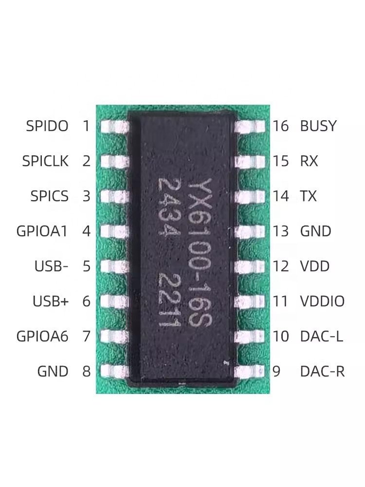 YX6100-16S new original YX6100 Voice chip Serial Control Voice Broadcast Module 16-pin MP3 decoding serial chip SOP16 IC