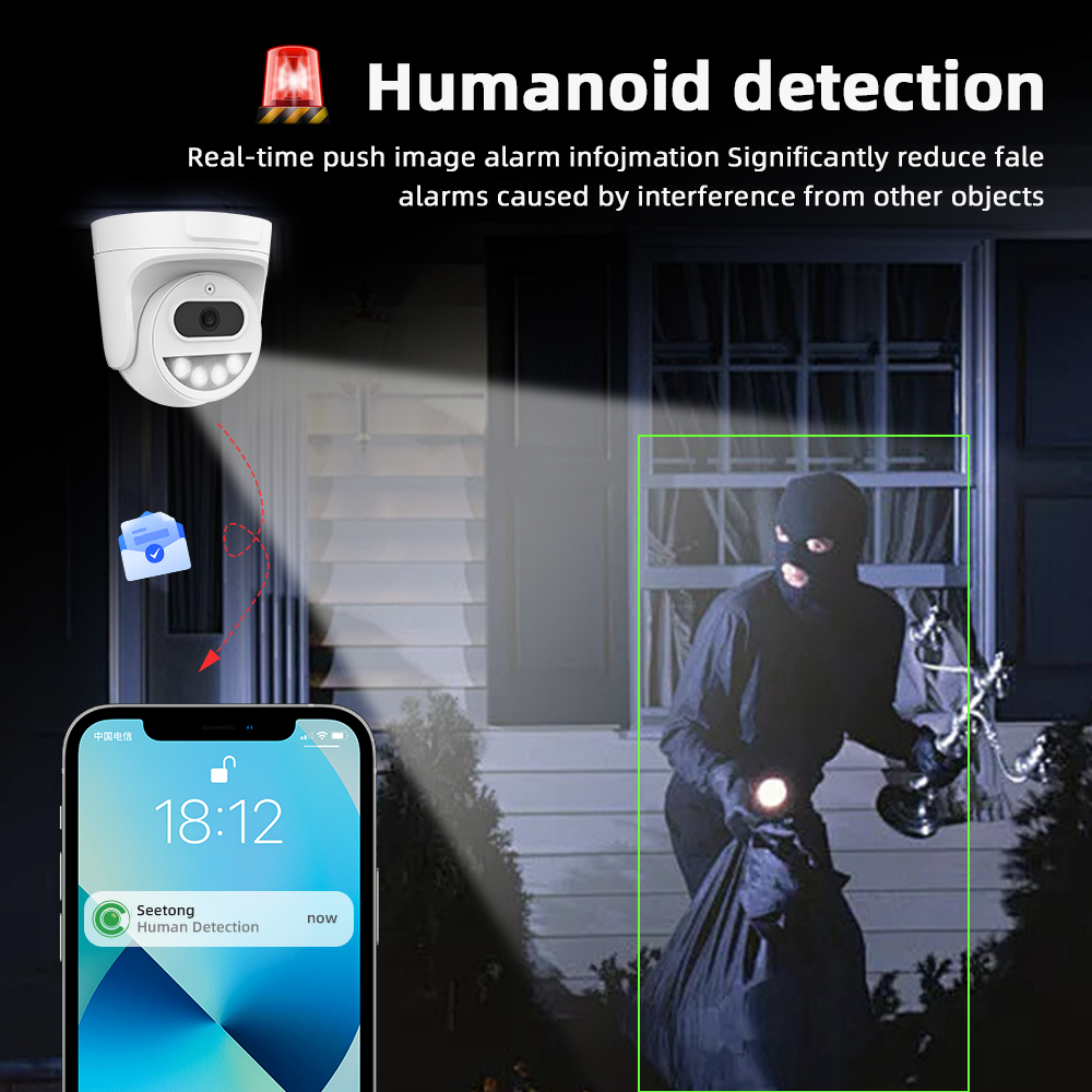 Seetong Indoor POE 4MP Dual Light Night Vision Surveillance CCTV Network Camera With Audio Human Detection Dome Security Camera