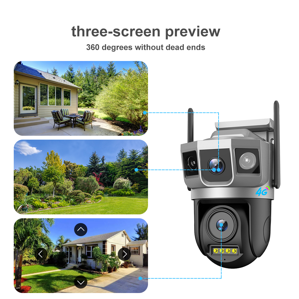 V380pro 4k 4g Security Camera System Wireless Outdoor Waterproof Ip66 Dual Lens Three Screen Ptz 360 4g Sim Card Cctv Camera