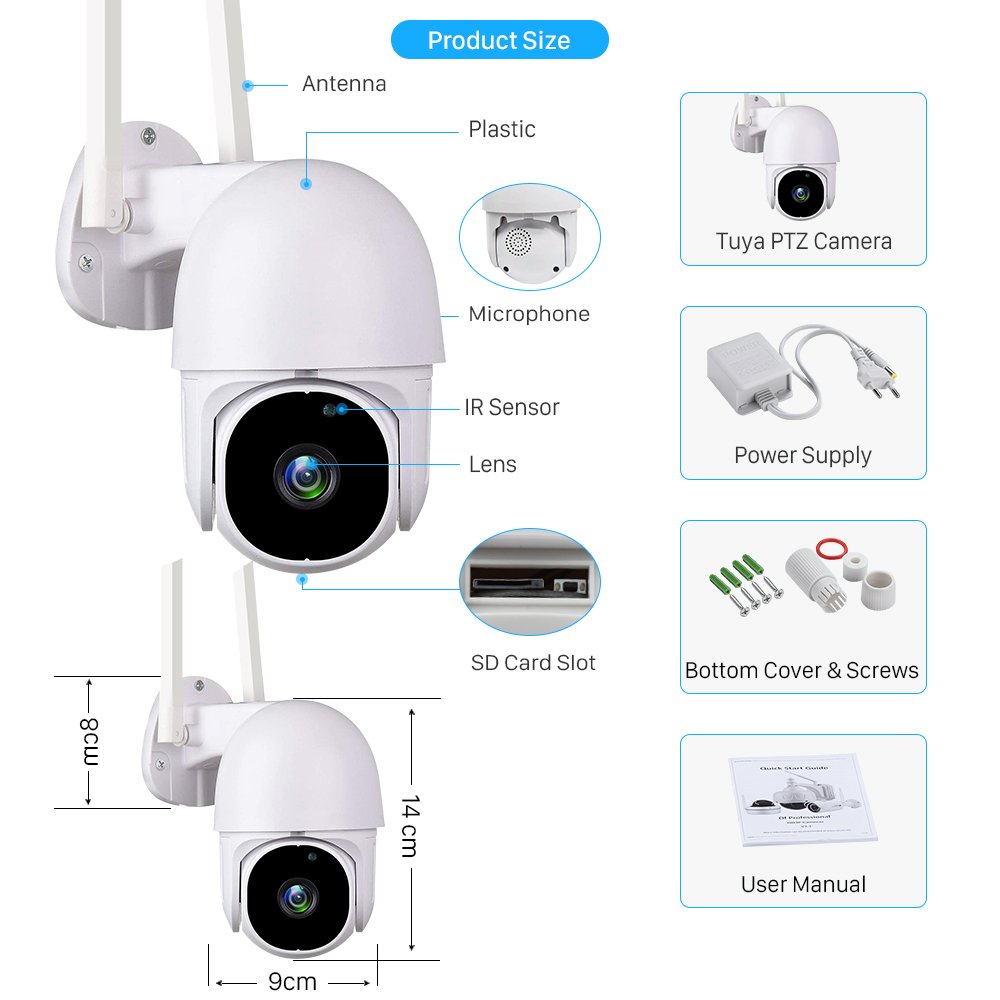 2.0MP/5.0MP Tuya Smart App Wireless WiFi Security IP PTZ Home Camera Surveillance HD CCTV Camera