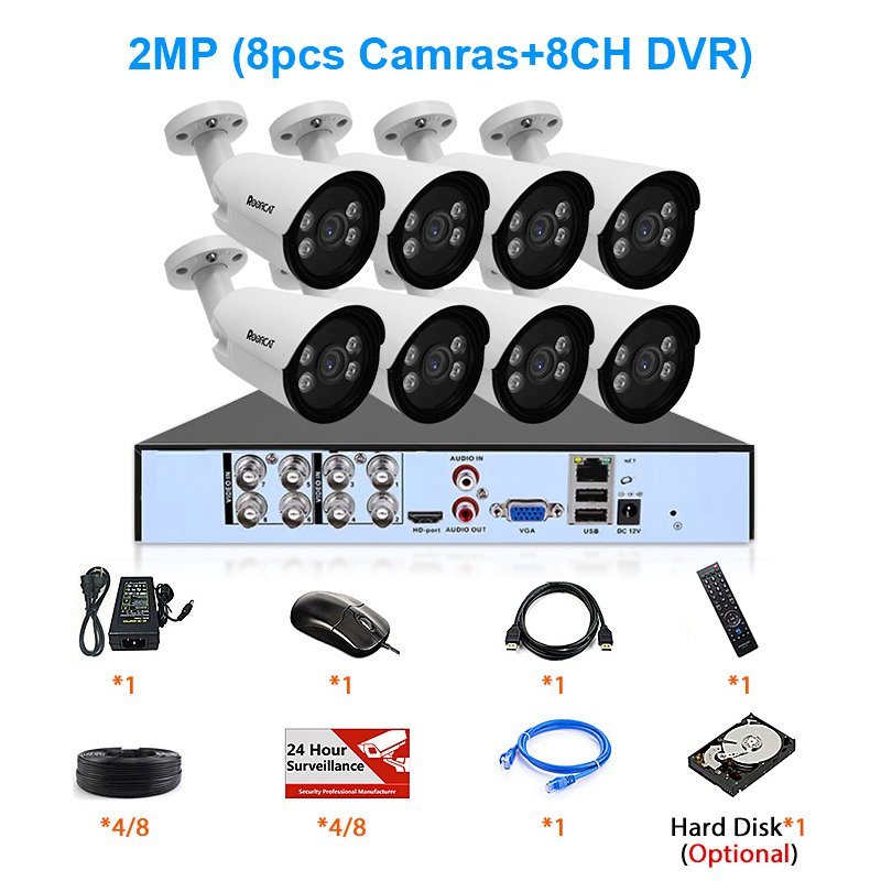 Cheapest 1080p 8channel Ahd Dvr Cctv Kit Outdoor Security Camera System Night Vision Analog Camera Surveillance System