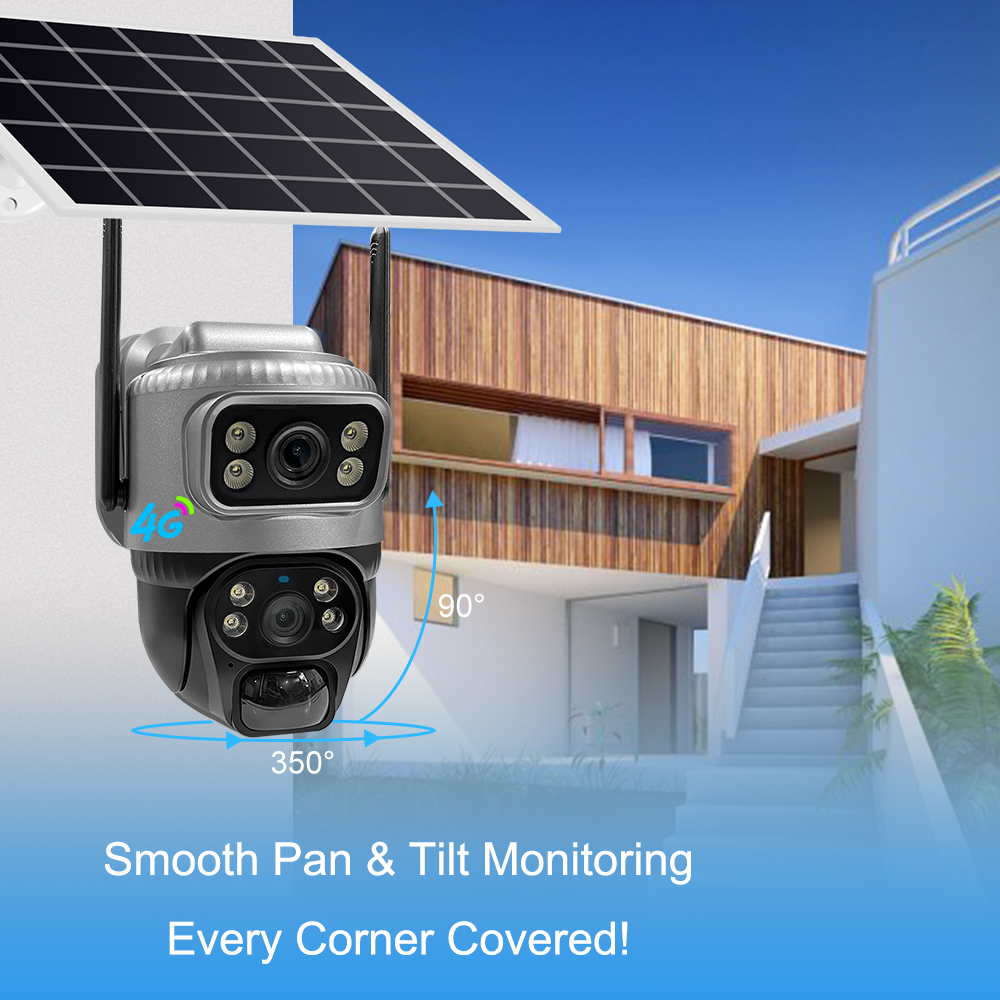 V380PRO 4MP Dual Illuminant Dual Lens SD Card Cloud Storage PIR+Radar Detection IP66 Waterproof Outdoor Solar 4G PTZ CCTV Camera