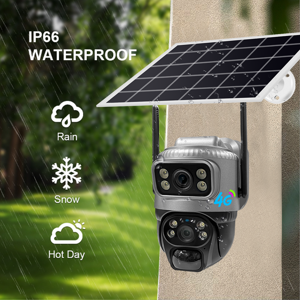 V380PRO 4MP Dual Illuminant Dual Lens SD Card Cloud Storage PIR+Radar Detection IP66 Waterproof Outdoor Solar 4G PTZ CCTV Camera