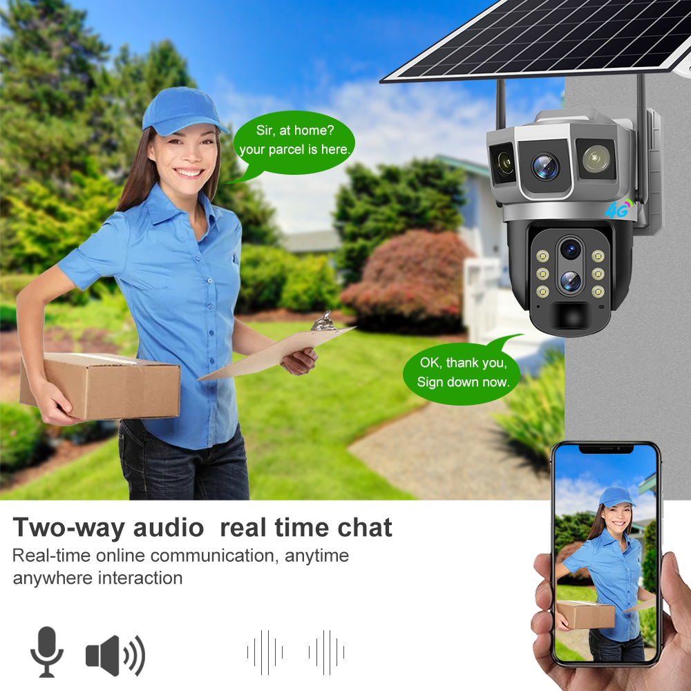 4G 8MP Outdoor IP CCTV Camera 10X Solar Powered Night Vision PIR Motion Tracking Wide Angle Built-in Mic Siren Solar Camera