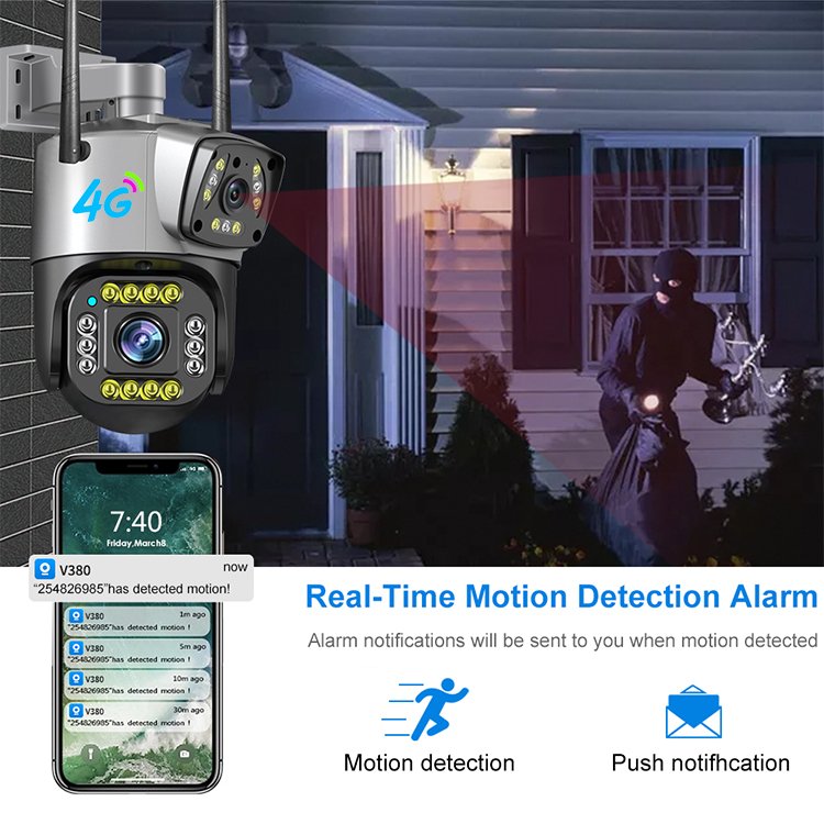 V380pro 4MP 4G Outdoor Camera 4G Sim Card Dual Mirror Ptz Lte Ai Detection Alarm Security Viewerframe Mode Network Ip Camera