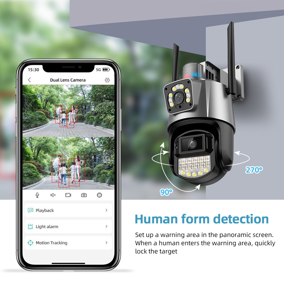 KERUI 6MP Network Camera Outdoor Dual Lens PTZ Bullet Home Security IP Camera Video CCTV Surveillance WiFi Camera ICSEE