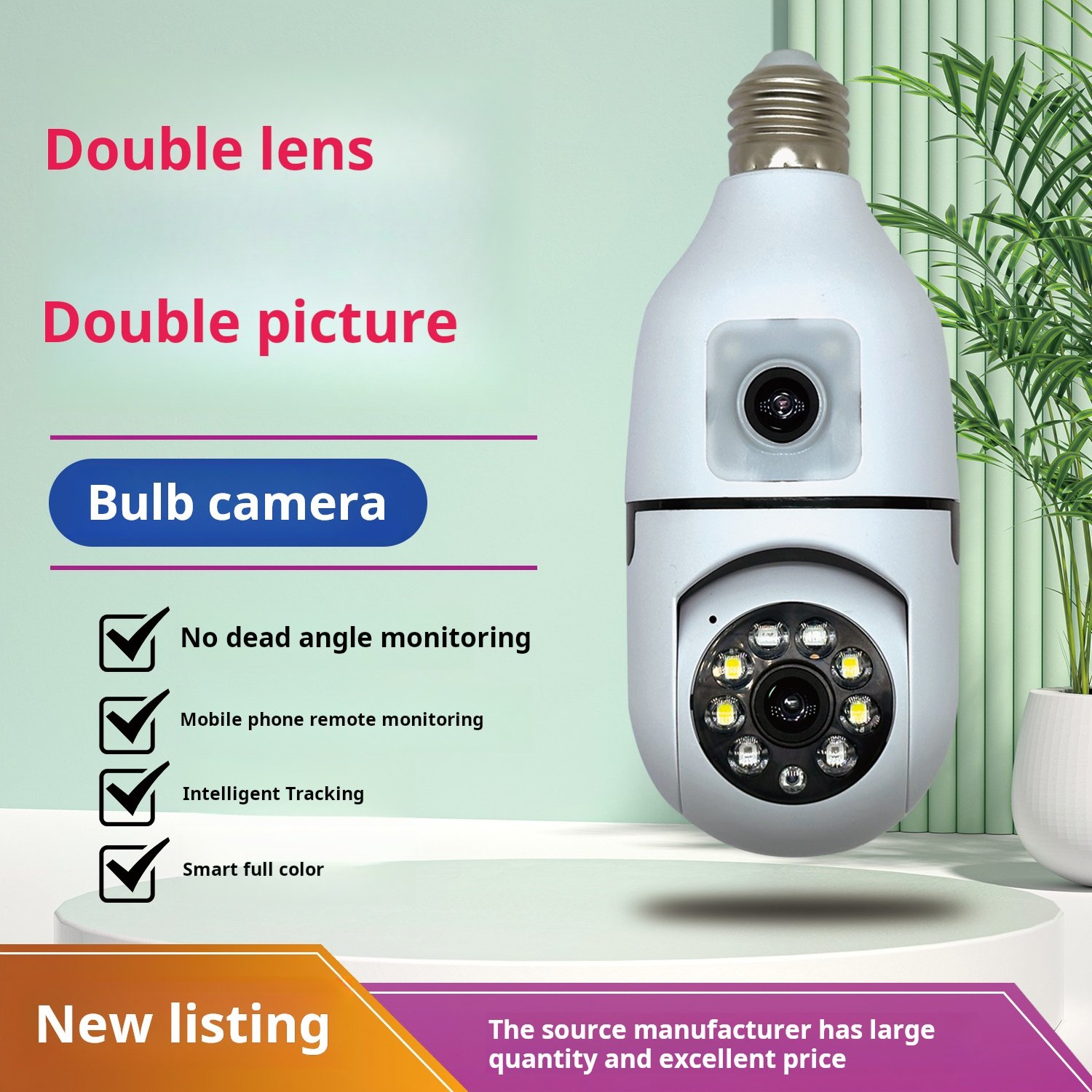 Wedtserha Double Megapixel 1080P HD Dual lens indoor Human detective 360 degree Wifi bulb smart camera wifi camera High quality
