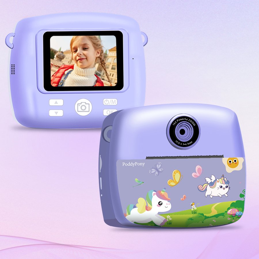 PoddyPony C10 Customize Portable Cartoon Toy Children Digital Instant Print Camera 2.4inch Take Photos Mini Cameras For Kid Gift
