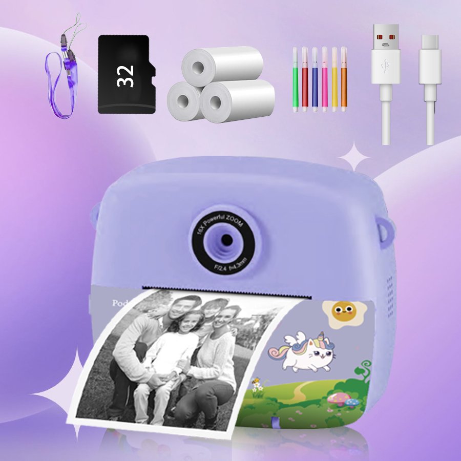 PoddyPony C10 Customize Portable Cartoon Toy Children Digital Instant Print Camera 2.4inch Take Photos Mini Cameras For Kid Gift
