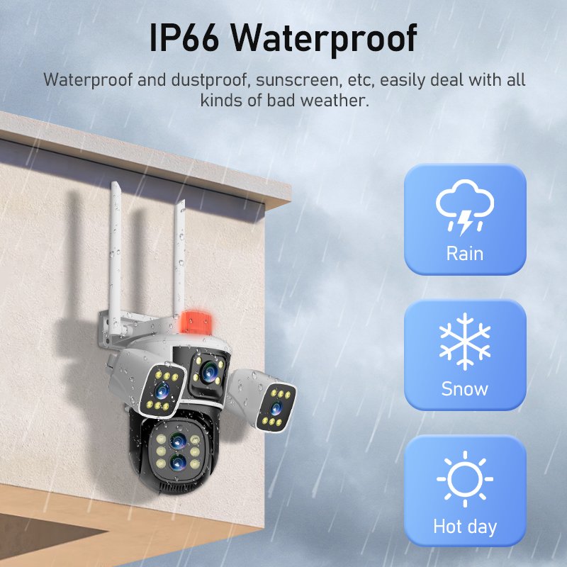 Multi-lens Rotatable WIFI PTZ 12MP Triple Shots Network Camera 10X Zoom