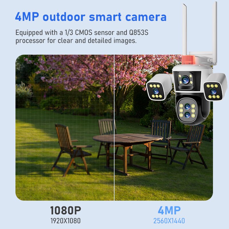Multi-lens Rotatable WIFI PTZ 12MP Triple Shots Network Camera 10X Zoom