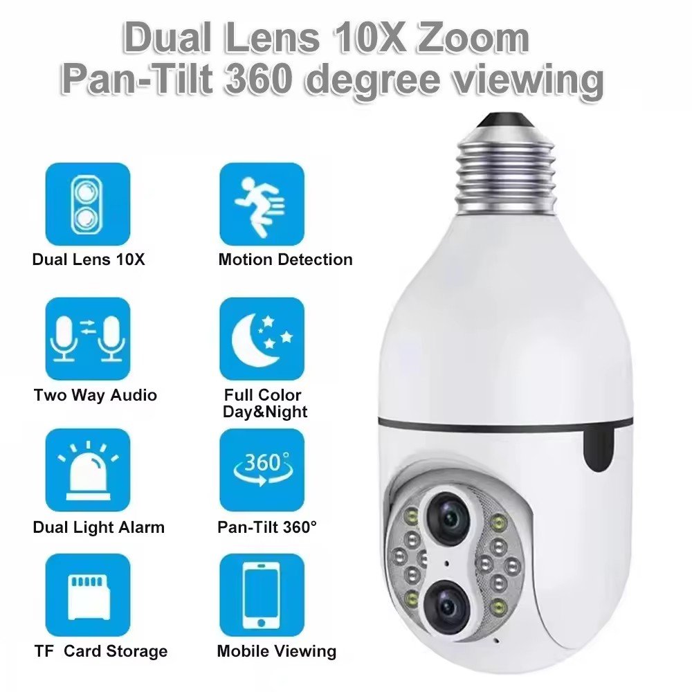 10x Zoom E27 Security Sur-veillance home CCTV Wireless IP Light Bulb Camera Wifi Dual Lens Bulb IP PTZ Mini Camera