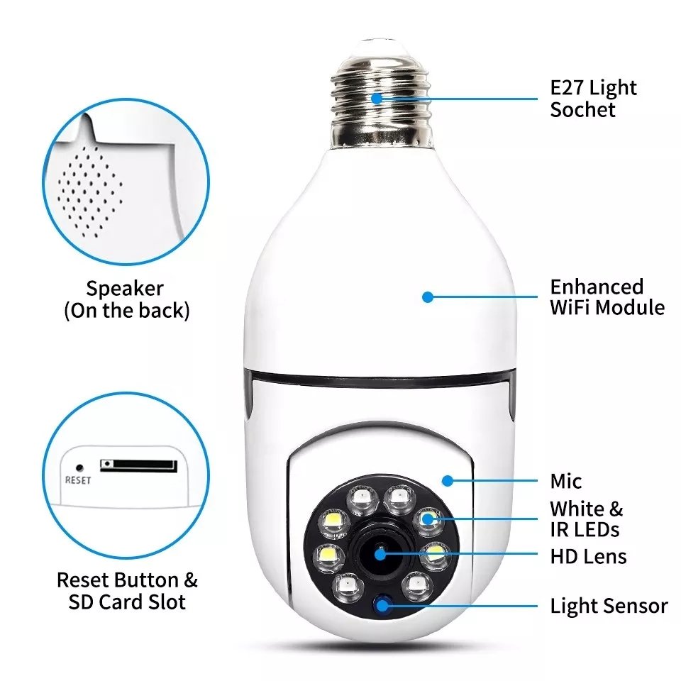 Cheapest V380 Mini E27 Bulb Camera Wireless Panoramic Light Ptz Smart Cctv Wifi Camera Belt with E27 Socket
