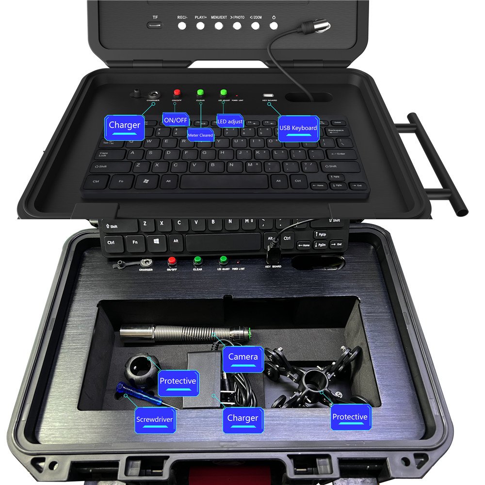 10 Inch IPS 1080P Screen Analog Sewer Pipe Inspection Camera 512HZ Locator Video+Audio Recording 5X Image Enlarge+Meter Counter