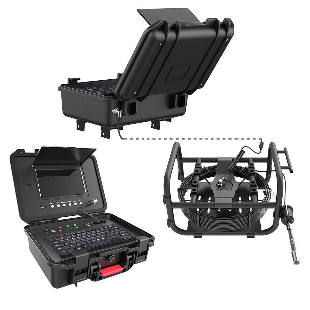 10 Inch IPS 1080P Screen Analog Sewer Pipe Inspection Camera 512HZ Locator Video+Audio Recording 5X Image Enlarge+Meter Counter