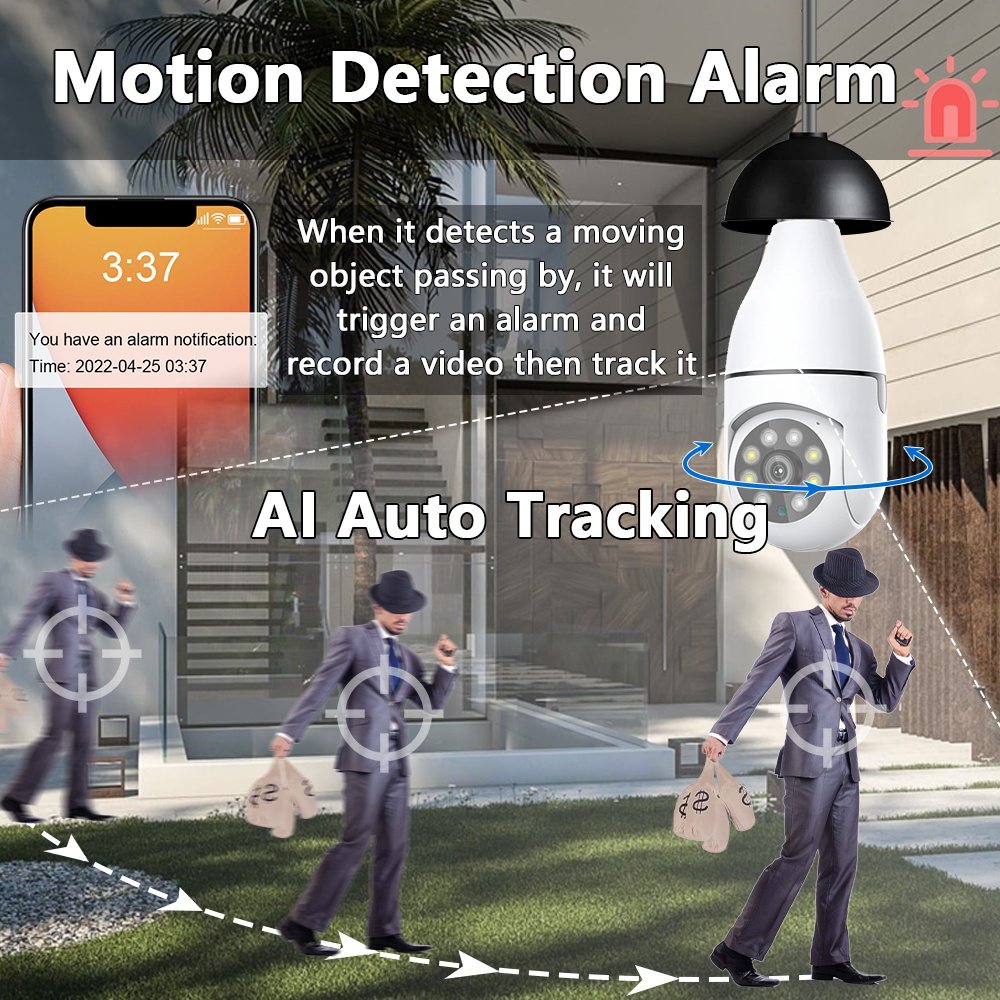 V360Pro 5G Wifi 3MP E27 Bulb Surveillance Network Cameras Indoor AI Human Detect Full Color Night Vision Wireless Cam Smart Home
