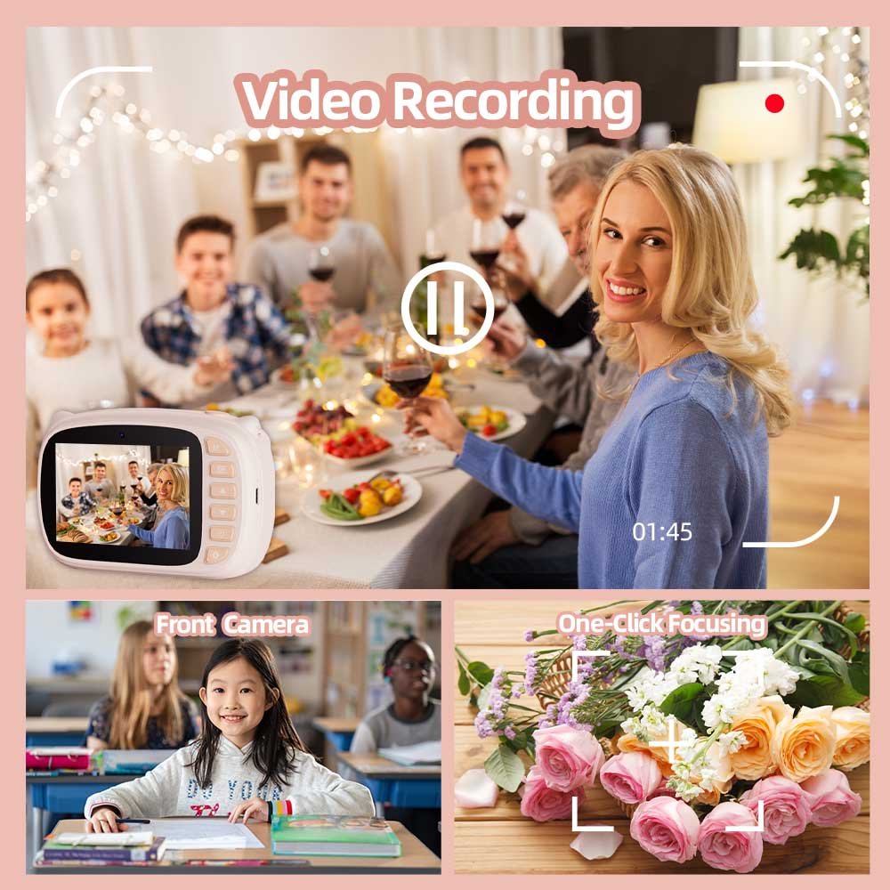 2024 Newest S105 Fun Print Instant Digital Camera 1080P Dual Lens Selfie Mini Waterproof Hidden Kids Children Photography