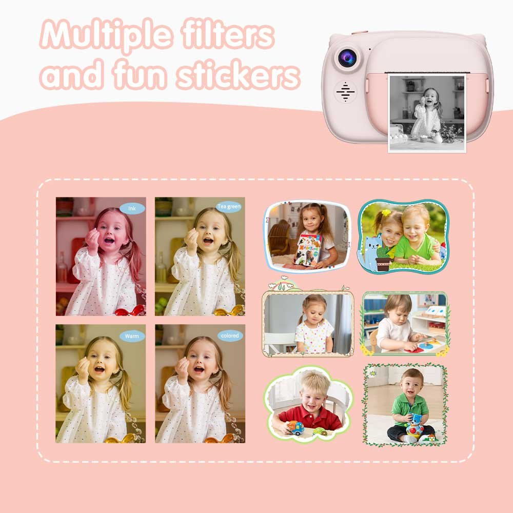 2024 Newest S105 Fun Print Instant Digital Camera 1080P Dual Lens Selfie Mini Waterproof Hidden Kids Children Photography