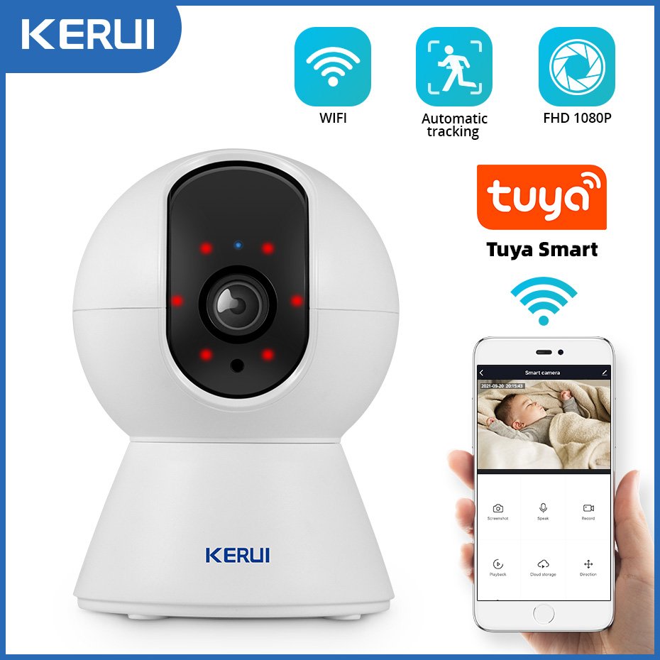 KERUI 5MP Indoor Network Tuya Camera Wireless Home Security Surveillance TF Card Home Wifi Smart IP PTZ Camera Motion Tracking